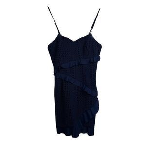 Bardot Fae Dress 6 Women Navy Blue Mini Lined Zip Ruffles Textured Curve Hugging